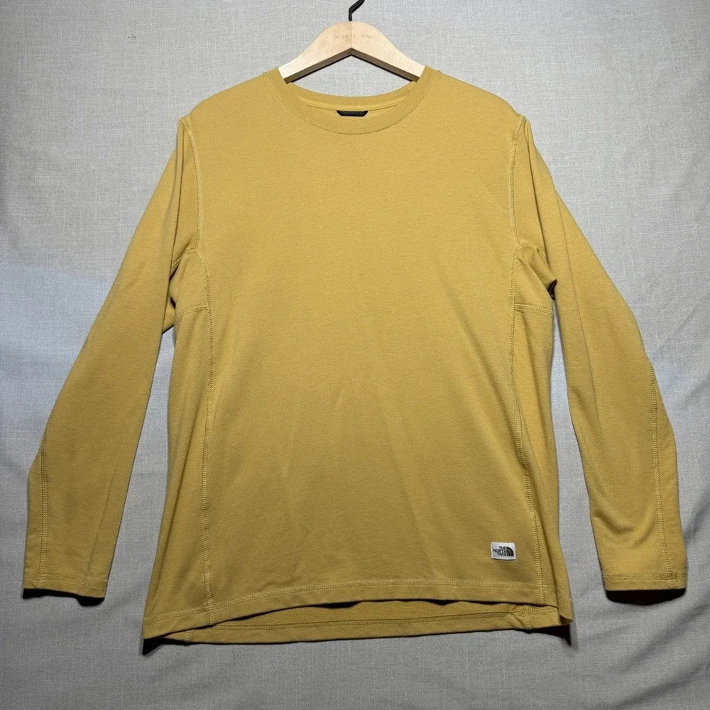 The North Face Shirt Mens L Yellow LS Crew Neck Logo Gorpcore Hiking Activewear